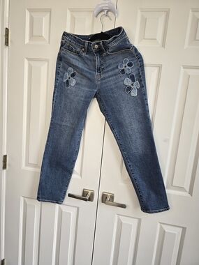 Old Navy Blue Denim Ankle Jeans with Floral Appliqué